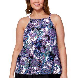 Island Escape Women's Paisley Tankini Top Full Bust Support Purple White 14
